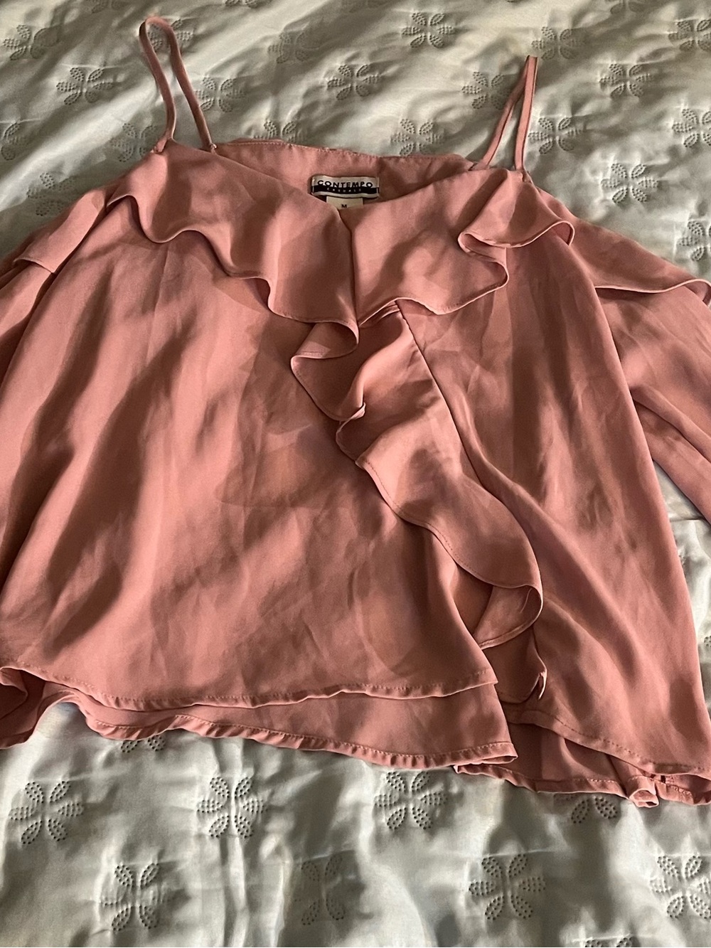 Contempo Casual Rose Ruffle Spaghetti Strap Camisole